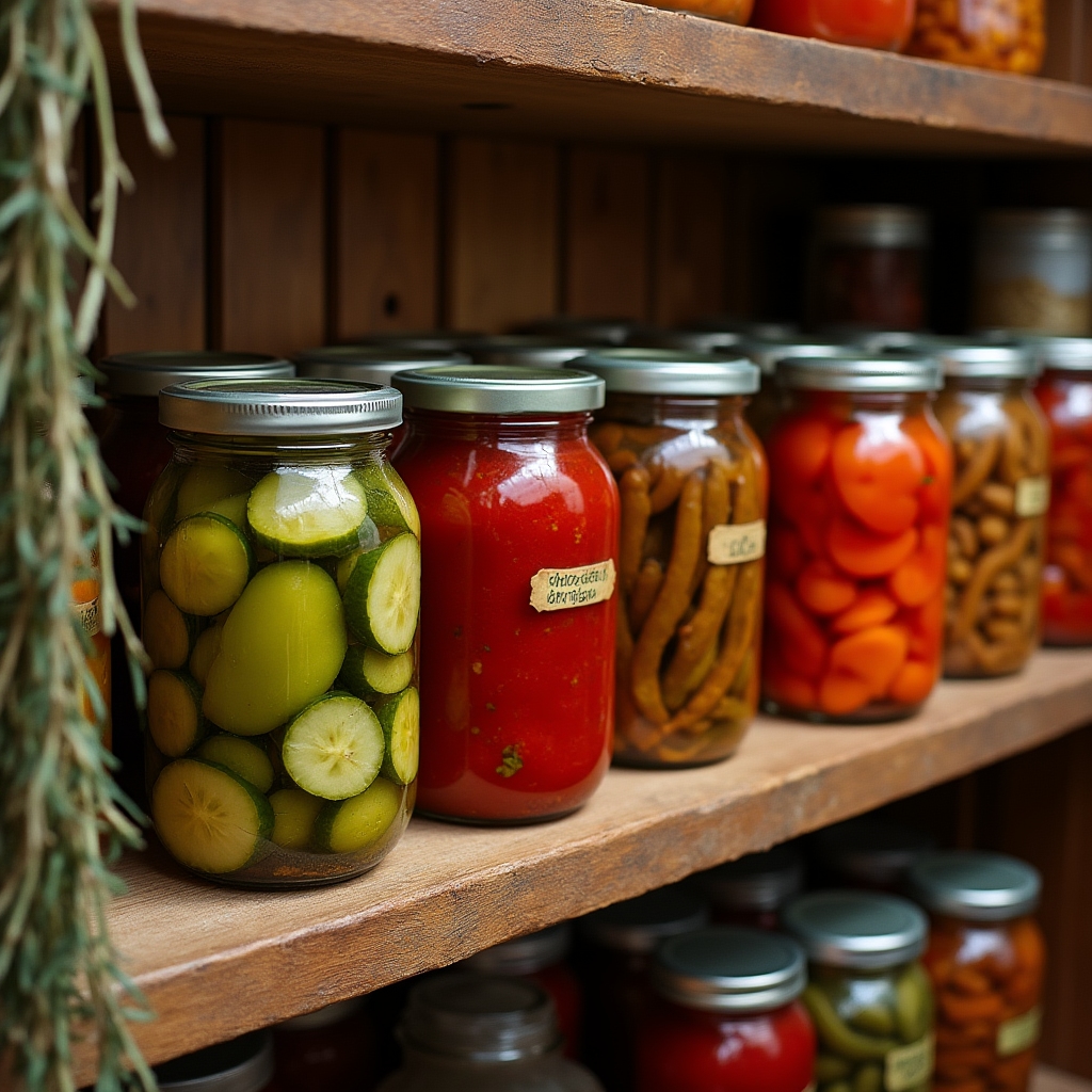 Borcane cu conserve de legume de sezon pregătite pentru iarnă