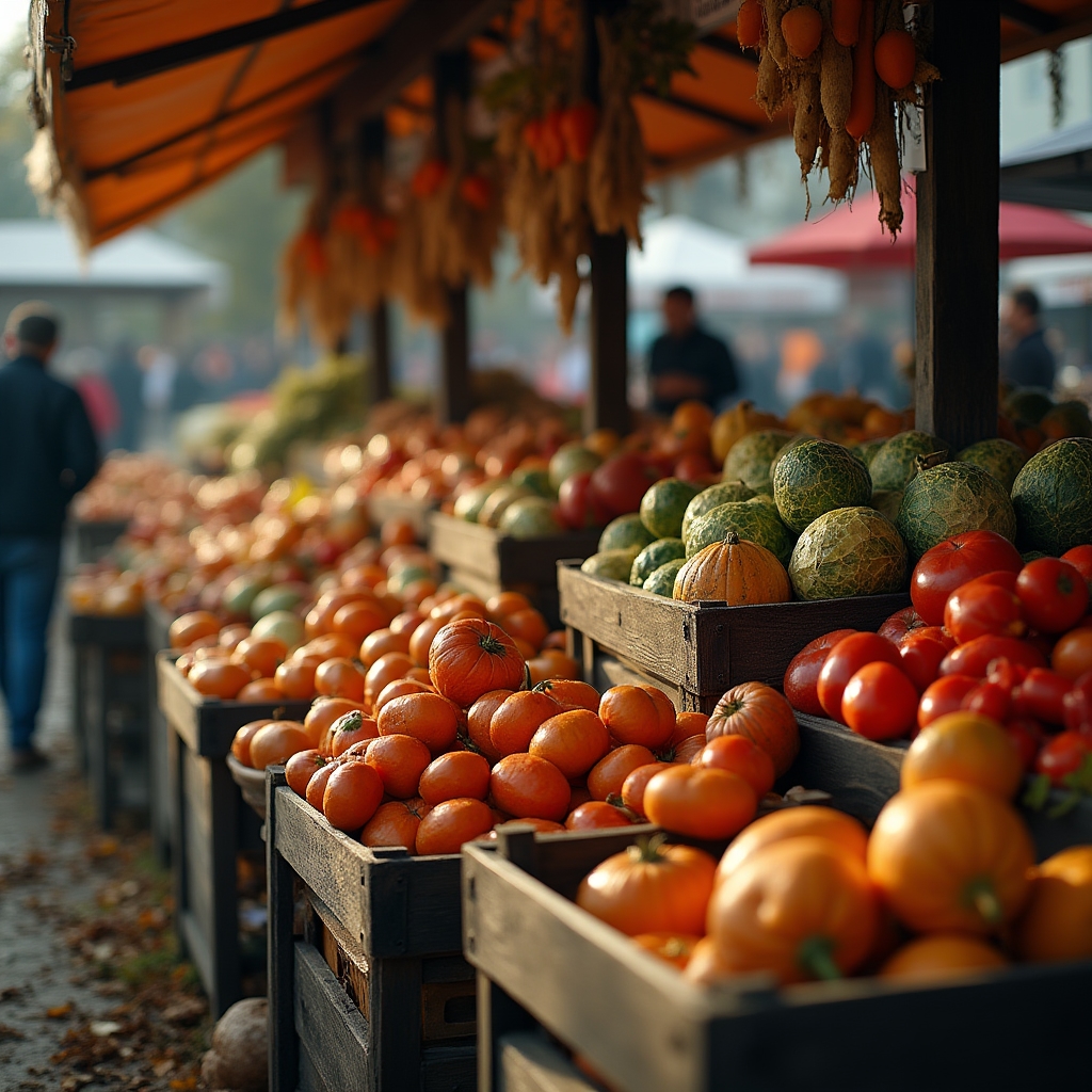 Piață de legume de sezon cu prețuri mici, toamnă în România