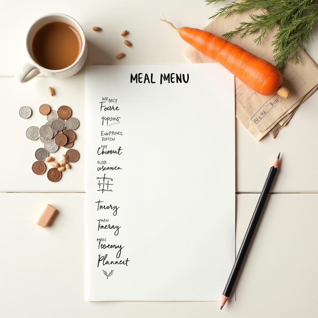 Planificare meniu săptămânal pe hârtie cu ingrediente alăturate